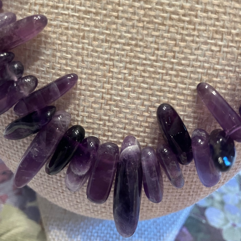 AMETHYST SMOOTH OVAL STONE NECKLACE 21 1/2” - Picture 4 of 13